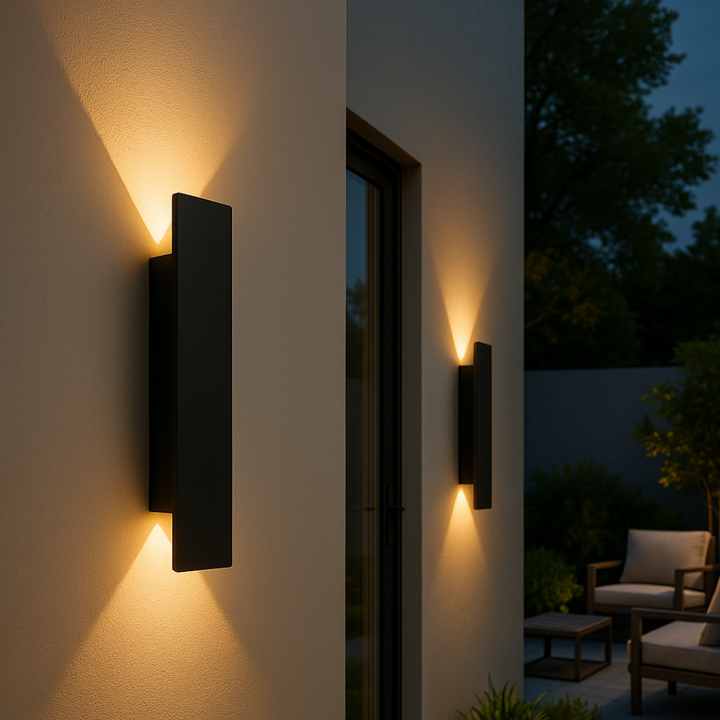 Zewnętrzna lampa ścienna LED, nowoczesny czarny design, odporna na warunki atmosferyczne, do ogrodu lub tarasu, energooszczędne oświetlenie
