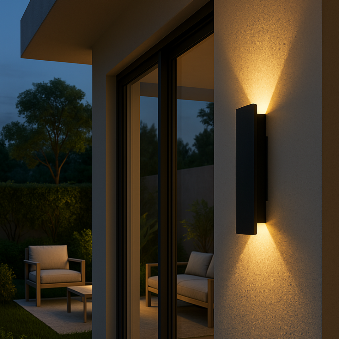Zewnętrzna lampa ścienna LED, nowoczesny czarny design, odporna na warunki atmosferyczne, do ogrodu lub tarasu, energooszczędne oświetlenie