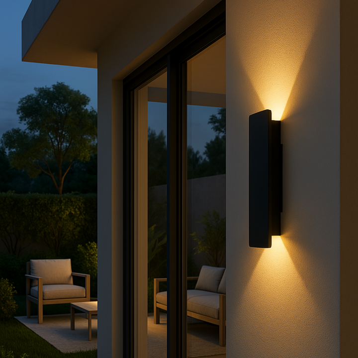 Zewnętrzna lampa ścienna LED, nowoczesny czarny design, odporna na warunki atmosferyczne, do ogrodu lub tarasu, energooszczędne oświetlenie