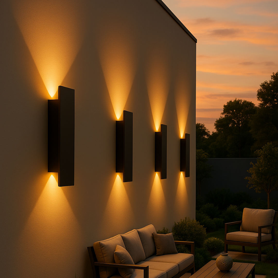 Zewnętrzna lampa ścienna LED, nowoczesny czarny design, odporna na warunki atmosferyczne, do ogrodu lub tarasu, energooszczędne oświetlenie