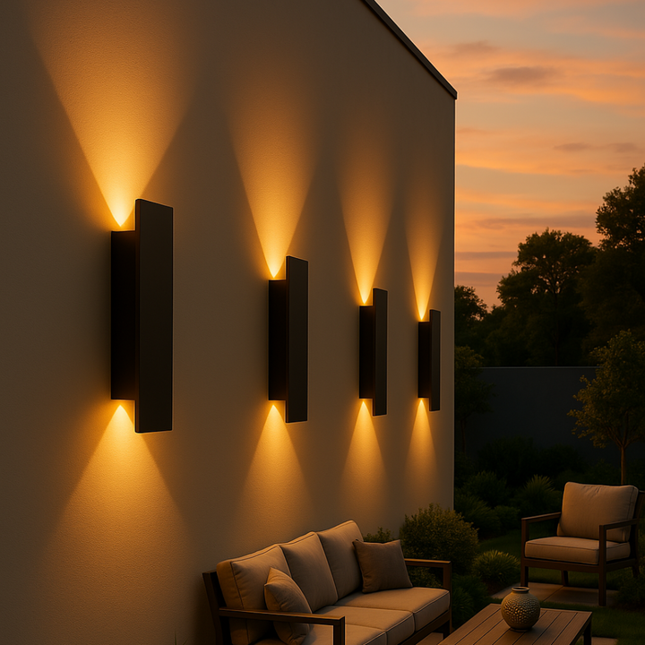 Zewnętrzna lampa ścienna LED, nowoczesny czarny design, odporna na warunki atmosferyczne, do ogrodu lub tarasu, energooszczędne oświetlenie
