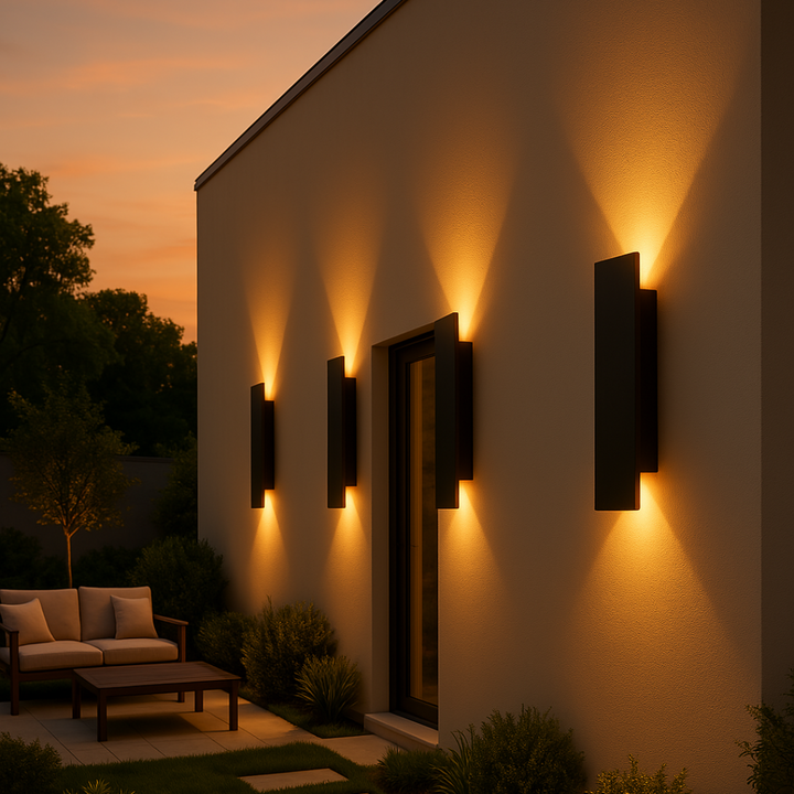 Zewnętrzna lampa ścienna LED, nowoczesny czarny design, odporna na warunki atmosferyczne, do ogrodu lub tarasu, energooszczędne oświetlenie