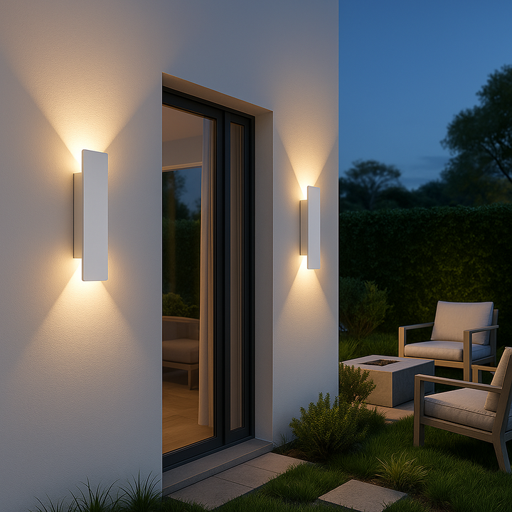 Zewnętrzna lampa ścienna LED, nowoczesny czarny design, odporna na warunki atmosferyczne, do ogrodu lub tarasu, energooszczędne oświetlenie
