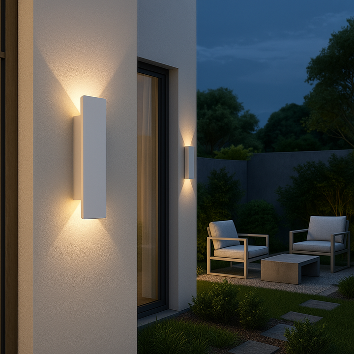 Zewnętrzna lampa ścienna LED, nowoczesny czarny design, odporna na warunki atmosferyczne, do ogrodu lub tarasu, energooszczędne oświetlenie