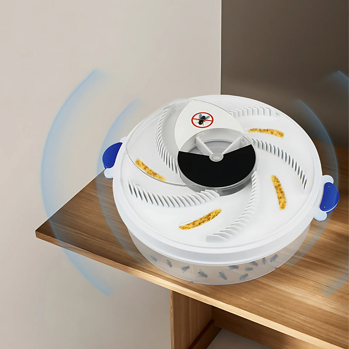 Kompaktowa, elektryczna pułapka na muchy LED z USB, z białego plastiku, która przyciąga i łapie muchy bez szkodliwych chemikaliów.