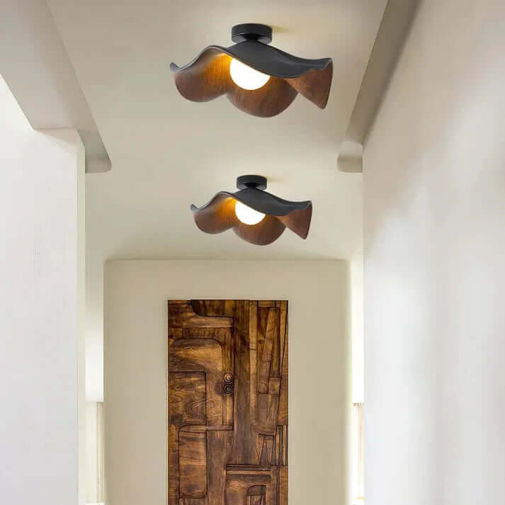  Skandynawska lampa sufitowa Lotus z żywicy i drewna