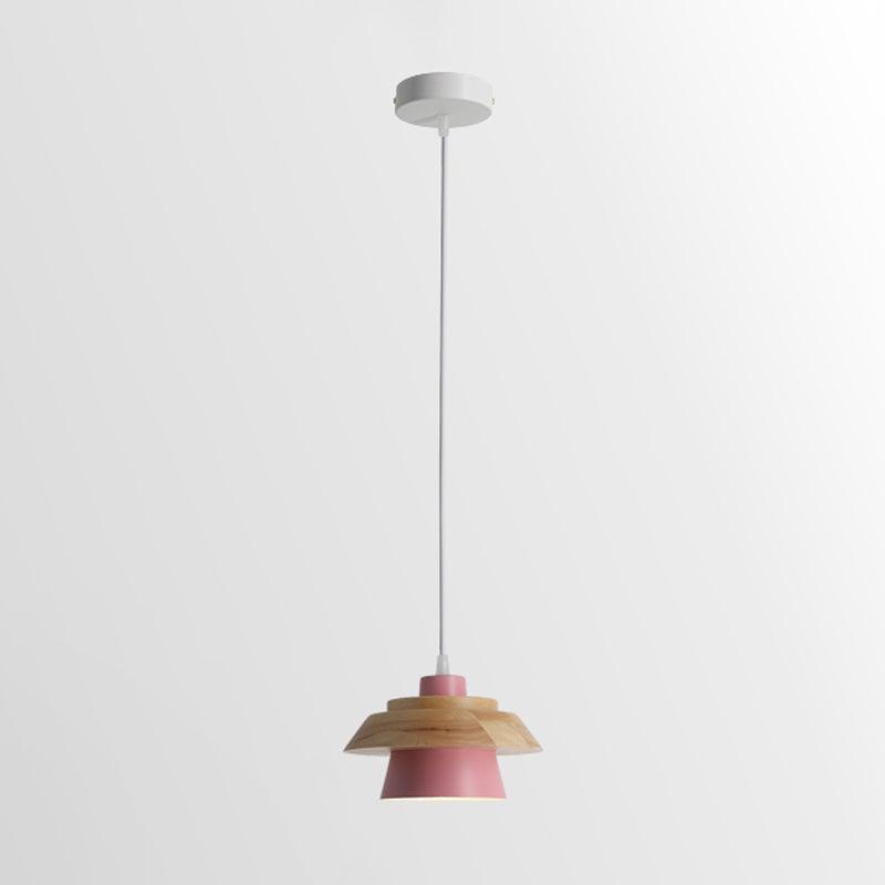 Drewniana Lampa Wisząca z Elementami Kamienia