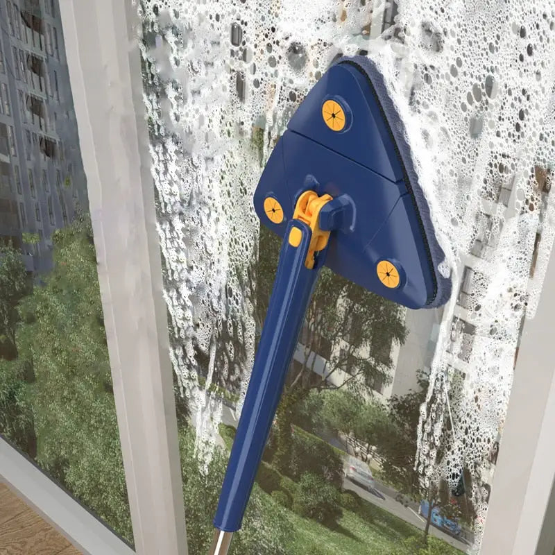 Mop z obrotową głowicą 360° i 6 nakładkami z mikrofibry, trójkątny design do trudno dostępnych narożników, efektywne czyszczenie.