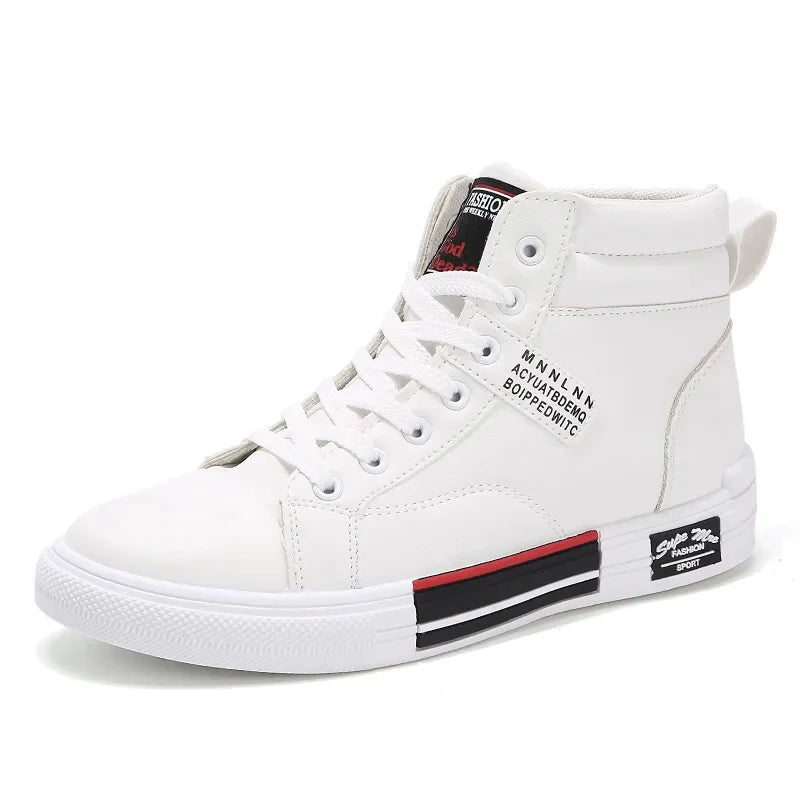 Męskie oddychające buty sportowe białe, widok boczny, stylowe i wygodne.