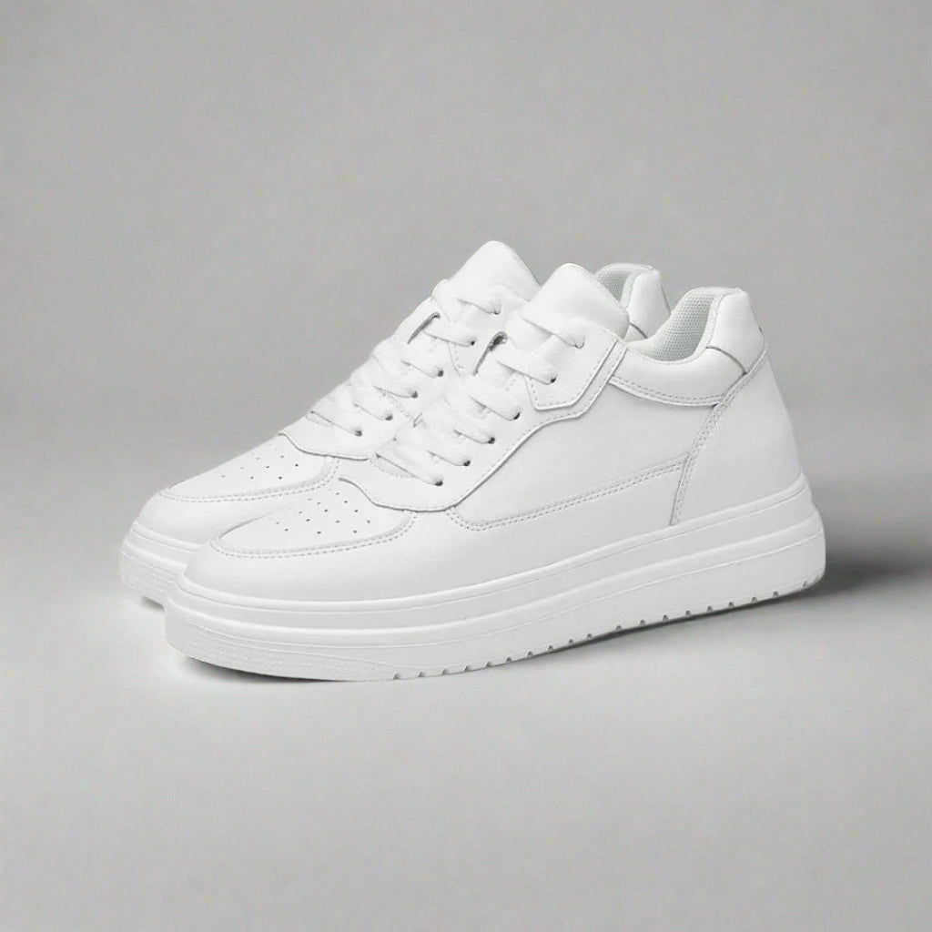 Męskie sneakersy podwyższające, cholewka z siateczki, ukryta wkładka, eleganckie, komfortowe, wysokość +6 cm, czarne, białe, szare.