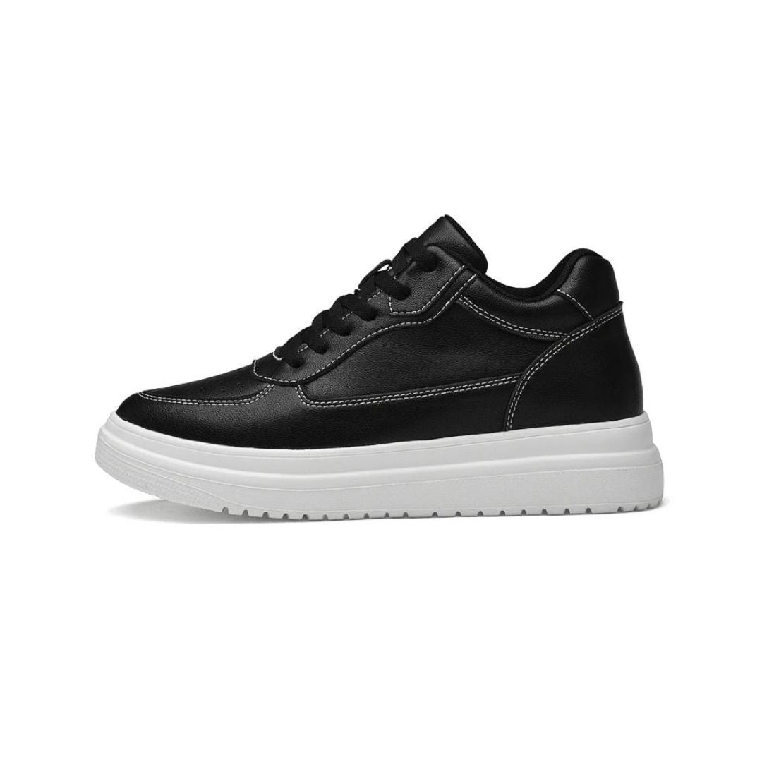 Męskie sneakersy podwyższające, cholewka z siateczki, ukryta wkładka, eleganckie, komfortowe, wysokość +6 cm, czarne, białe, szare.