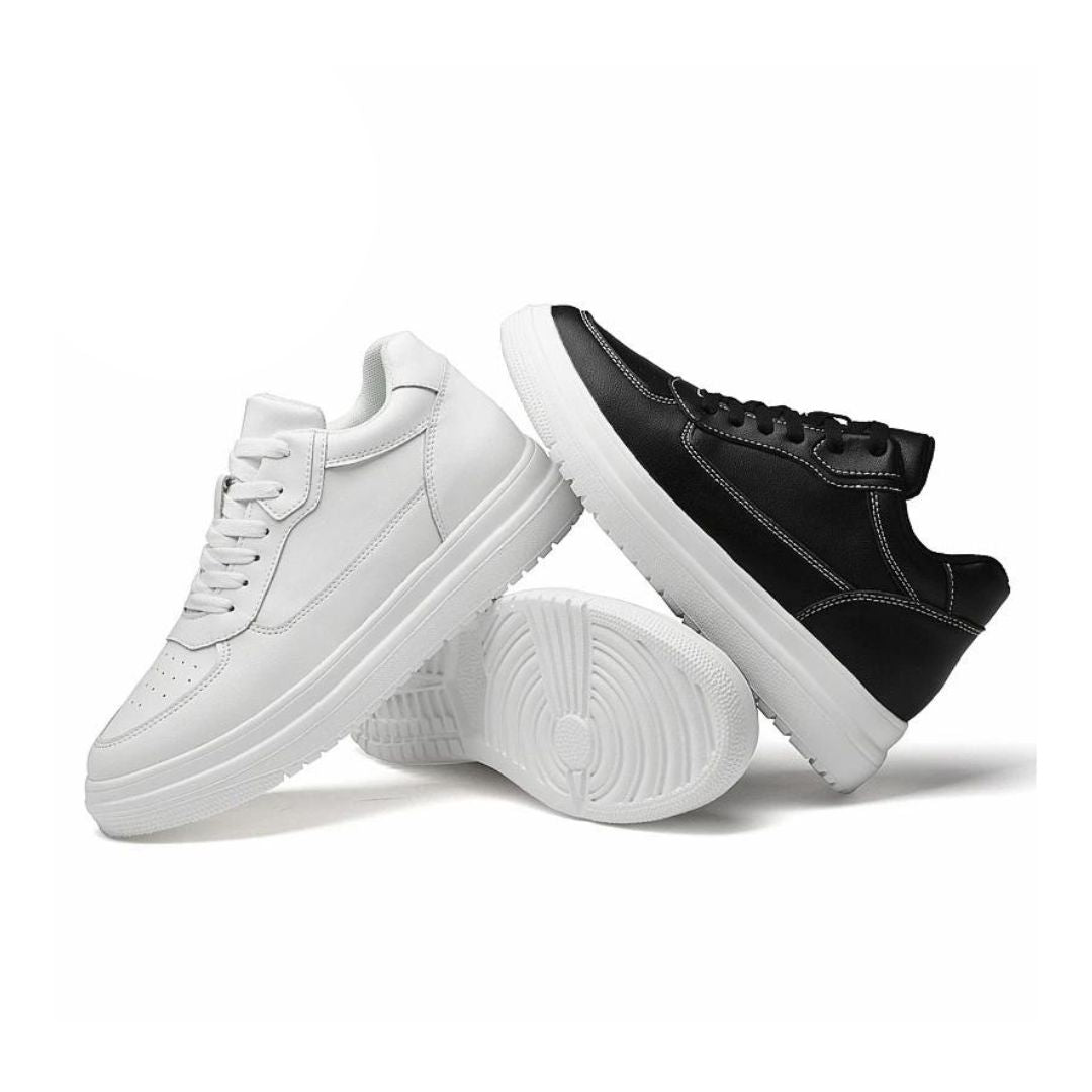 Męskie sneakersy podwyższające, cholewka z siateczki, ukryta wkładka, eleganckie, komfortowe, wysokość +6 cm, czarne, białe, szare.