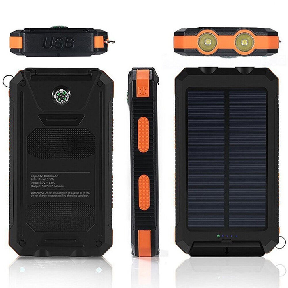 Zewnętrzna ładowarka solarna 10 000 mAh, wodoodporna, wstrząsoodporna z panelem słonecznym, kompaktowa konstrukcja, idealna na zewnątrz.