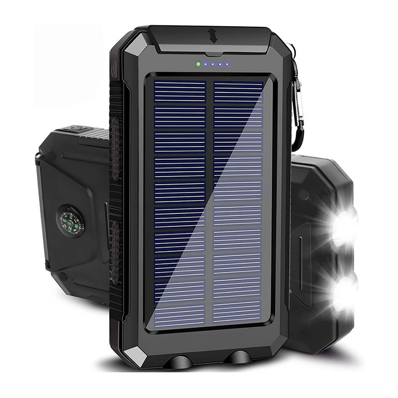 Powerbank solarny z szybkim ładowaniem, wodoodporny, kompaktowy design z panelami słonecznymi, idealny do aktywności na świeżym powietrzu.