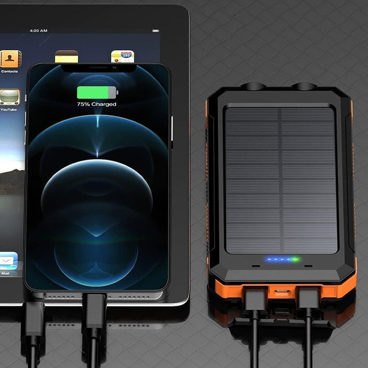 Powerbank solarny z szybkim ładowaniem, wodoodporny, kompaktowy design z panelami słonecznymi, idealny do aktywności na świeżym powietrzu.