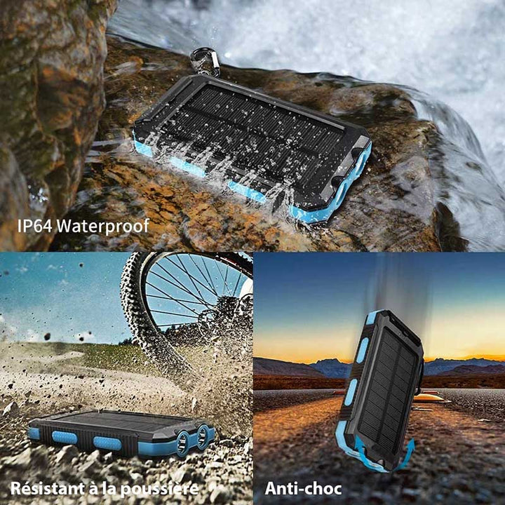 Powerbank solarny z szybkim ładowaniem, wodoodporny, kompaktowy design z panelami słonecznymi, idealny do aktywności na świeżym powietrzu.