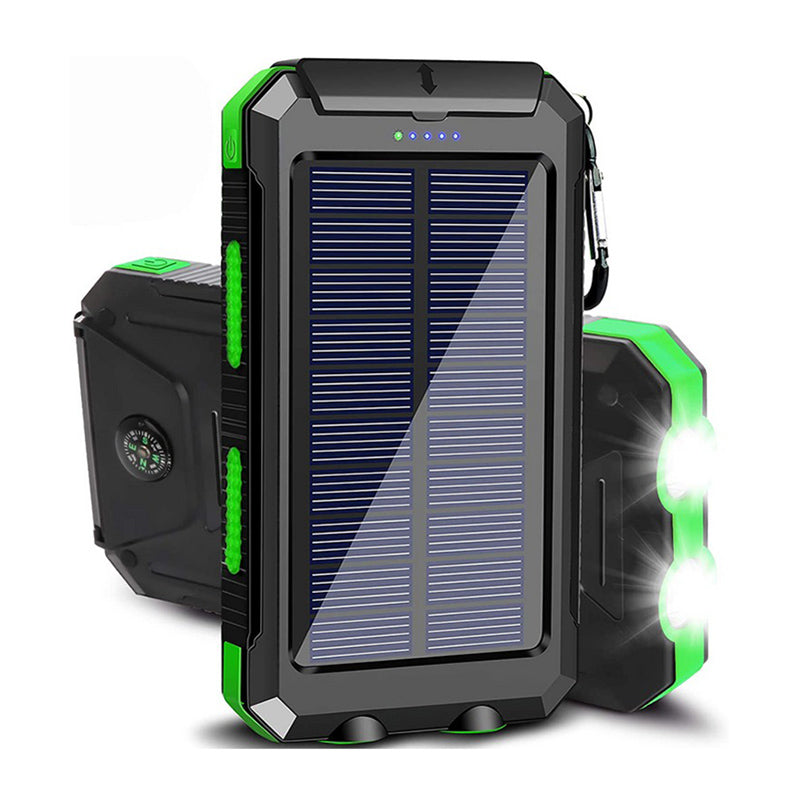 Powerbank solarny z szybkim ładowaniem, wodoodporny, kompaktowy design z panelami słonecznymi, idealny do aktywności na świeżym powietrzu.