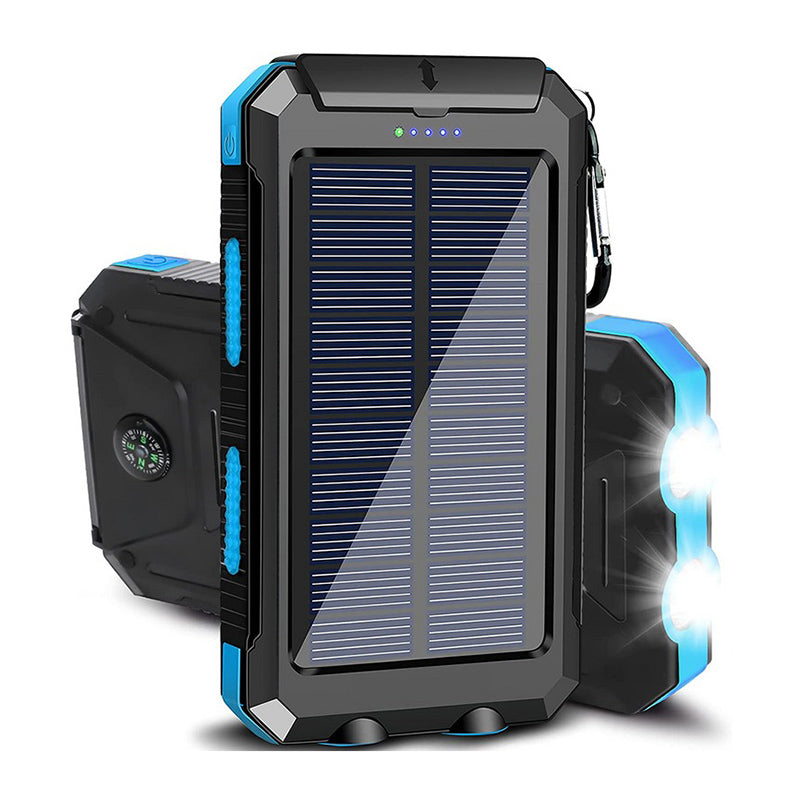 Powerbank solarny z szybkim ładowaniem, wodoodporny, kompaktowy design z panelami słonecznymi, idealny do aktywności na świeżym powietrzu.
