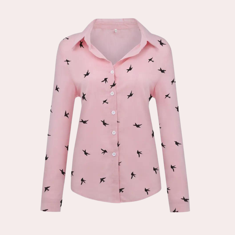 Elegancka bluzka damska Laumina w kolorze różowym, z długimi rękawami, nowoczesny design dla wszechstronnego i wyrafinowanego wyglądu.