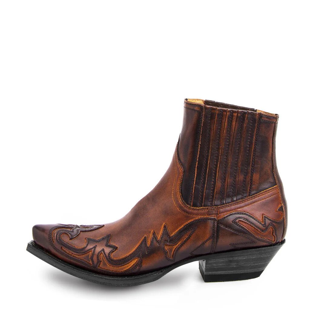 Unisexowe skórzane kozaki kowbojskie z haftem w stylu western, eleganckim stylem i spiczastym noskiem.