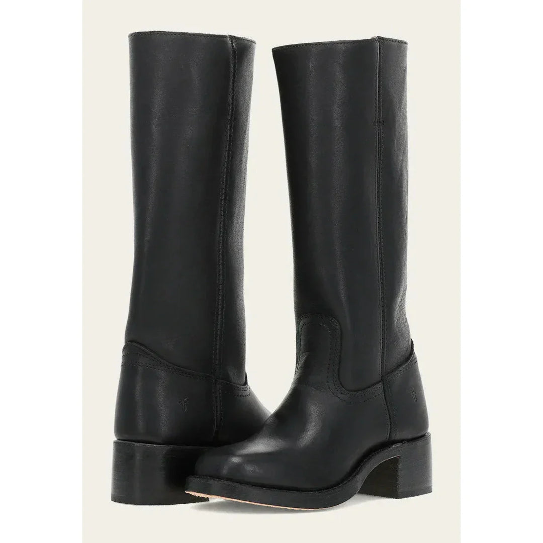 "Bottes hautes pour femmes en cuir avec talon bloc et bout carré, élégance et confort pour toutes occasions."