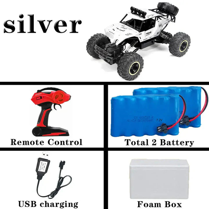 Terenowy buggy RC 4WD ze światłami LED, idealny dla dzieci; kolor czarny, duże koła terenowe, 37cm.