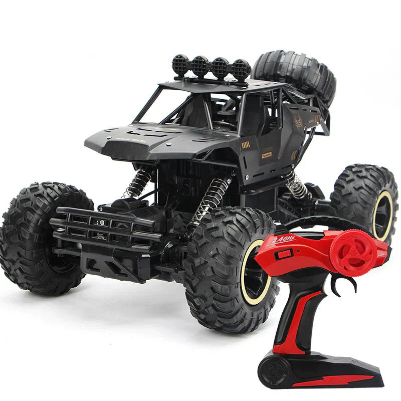 Terenowy buggy RC 4WD ze światłami LED, idealny dla dzieci; kolor czarny, duże koła terenowe, 37cm.