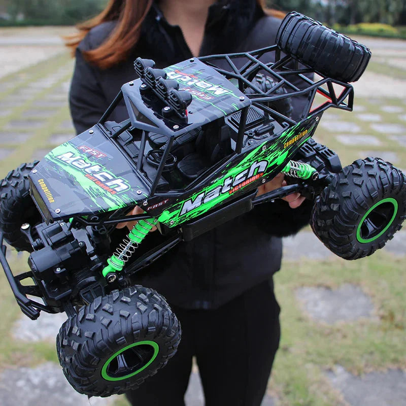 Terenowy buggy RC 4WD ze światłami LED, idealny dla dzieci; kolor czarny, duże koła terenowe, 37cm.