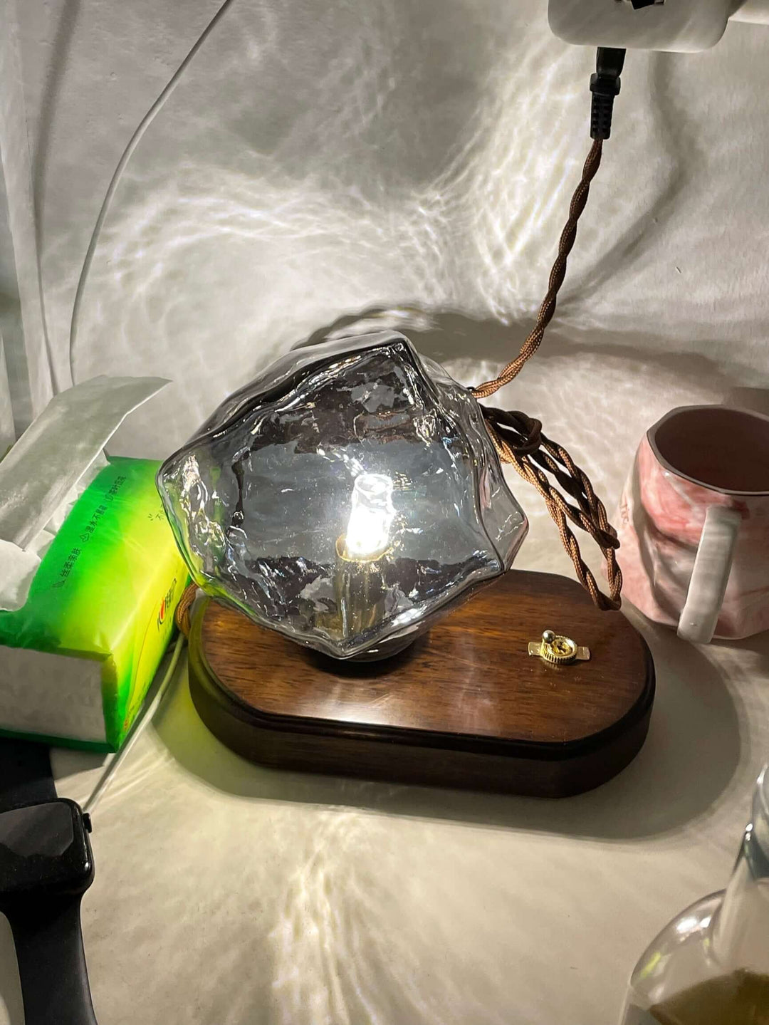 Lampe De Table En Verre En Forme De Pierre De Glace
