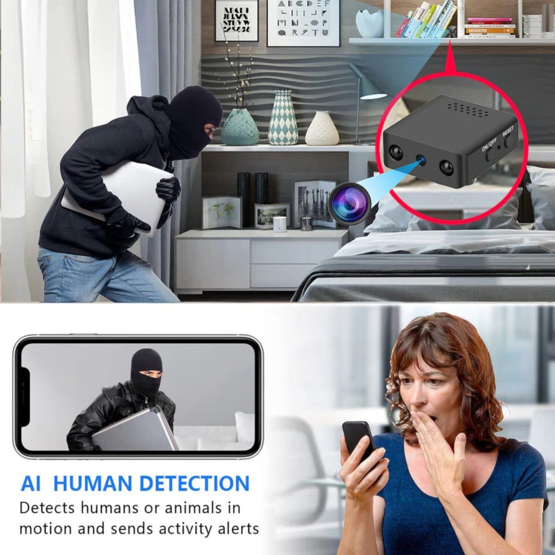 Kompaktowa kamera HD WiFi, noktowizor, dyskretny design, zaawansowana technologia, szeroki kąt widzenia, monitoring domu.