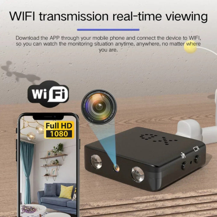 Kompaktowa kamera HD WiFi, noktowizor, dyskretny design, zaawansowana technologia, szeroki kąt widzenia, monitoring domu.
