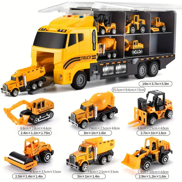Camion de construction jouet en plastique coloré, durable et sûr, pour éveiller la créativité des enfants.