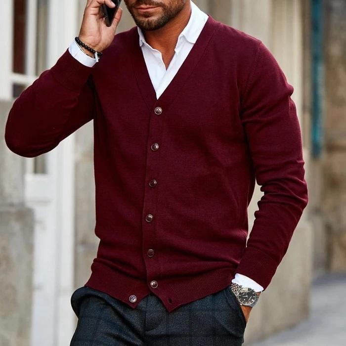 Ciepły, nowoczesny i elegancki męski dzianinowy kardigan, idealny na chłodne dni, komfort i styl