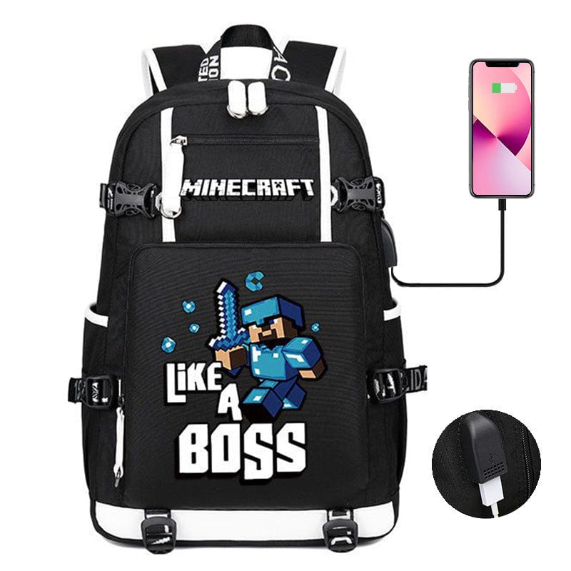 Niebieski tornister Minecraft z nowoczesnym designem, praktycznymi kieszeniami i regulowanymi paskami dla młodych uczniów.
