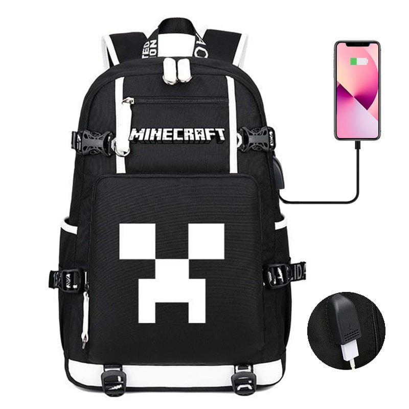 Niebieski tornister Minecraft z nowoczesnym designem, praktycznymi kieszeniami i regulowanymi paskami dla młodych uczniów.