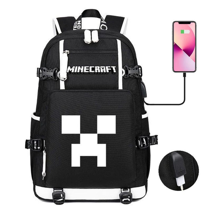 Niebieski tornister Minecraft z nowoczesnym designem, praktycznymi kieszeniami i regulowanymi paskami dla młodych uczniów.