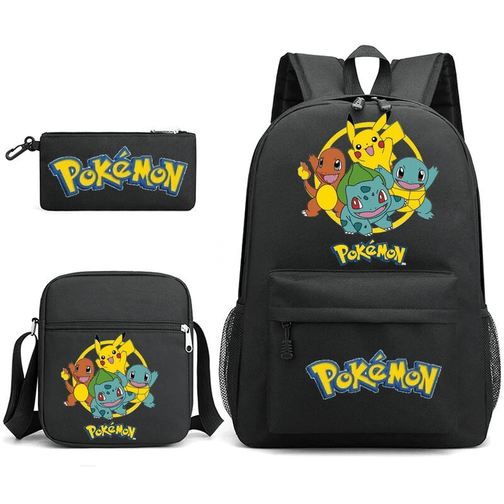 Niebieski wodoodporny plecak Pokémon dla dzieci z zabawnymi postaciami, idealny do szkoły.