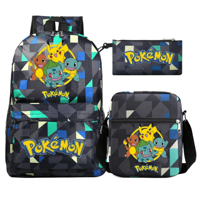 Niebieski wodoodporny plecak Pokémon dla dzieci z zabawnymi postaciami, idealny do szkoły.
