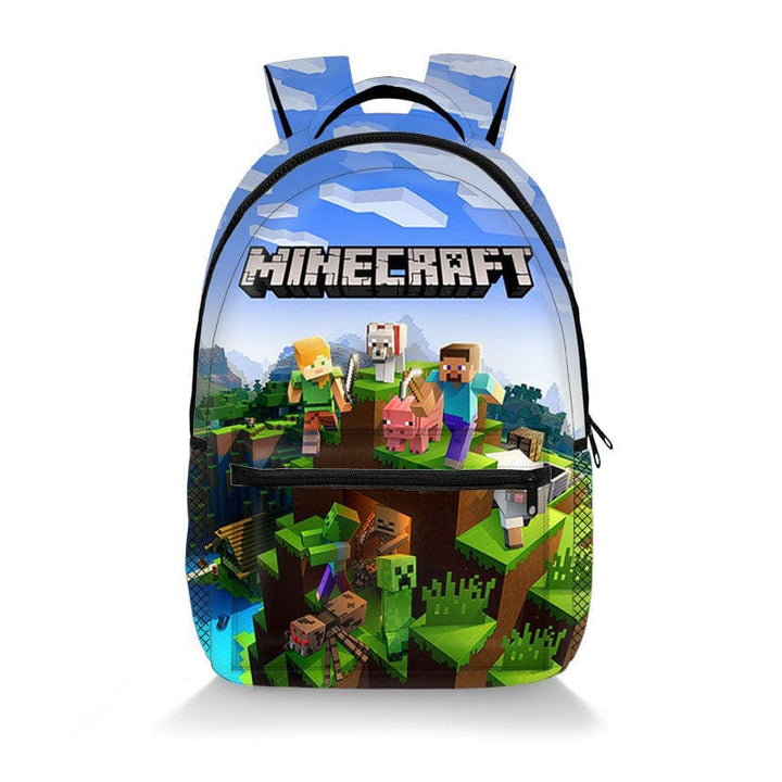 Plecak szkolny dla dzieci, z nadrukiem Minecraft, widok z przodu z motywami Creepera i żywymi kolorami.