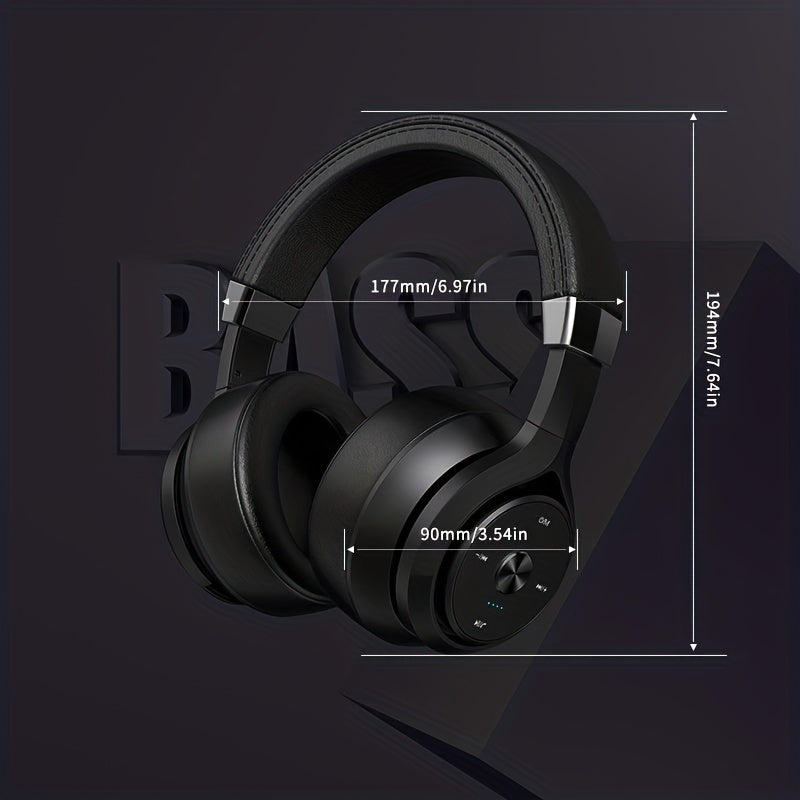 Eleganckie, czarne, bezprzewodowe słuchawki nauszne z dźwiękiem wysokiej rozdzielczości i wbudowanym Bluetooth.