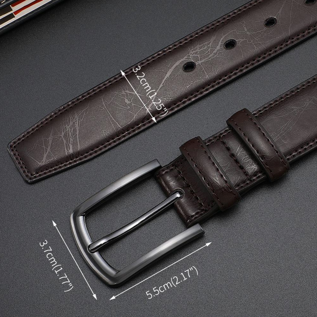 Brązowy, skórzany pasek męski ze srebrną klamrą, ponadczasowy i elegancki design, idealny do stylizacji formalnych lub casualowych