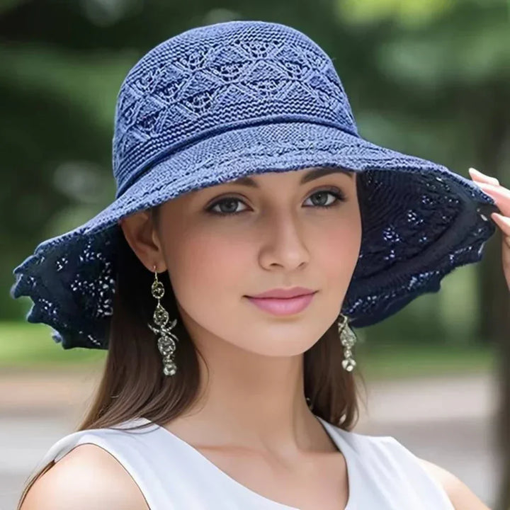 Elegancki damski kapelusz przeciwsłoneczny z koronki i szerokim rondem, ochrona UV, idealny na letnie wyjścia, dostępny w różnych kolorach.