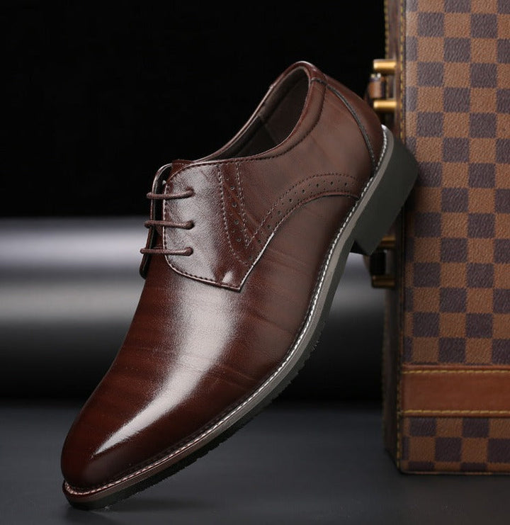 Eleganckie męskie buty sznurowane ze skóry w kolorze czarnym, brązowym, niebieskim i jasnobrązowym z wygodną podeszwą, wyrafinowany styl.