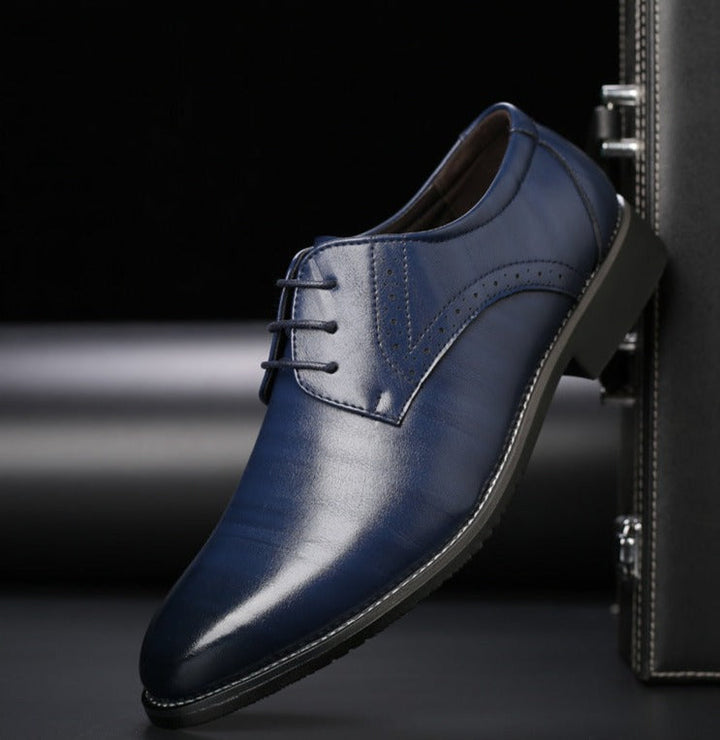 Eleganckie męskie buty sznurowane ze skóry w kolorze czarnym, brązowym, niebieskim i jasnobrązowym z wygodną podeszwą, wyrafinowany styl.