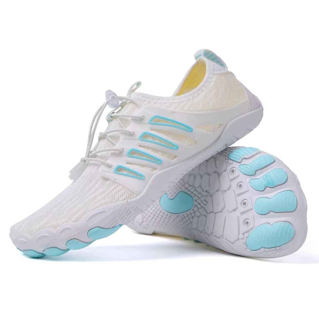 Minimalistyczne buty boso unisex, kolor niebieski, lekkie i elastyczne dla naturalnego chodzenia i komfortu ortopedycznego.