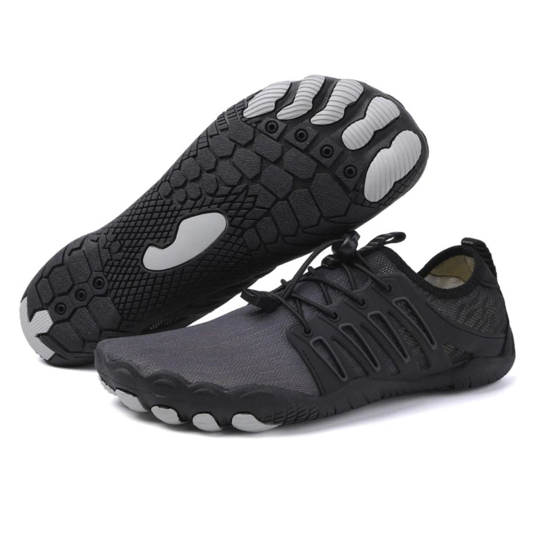 Minimalistyczne buty boso unisex, kolor niebieski, lekkie i elastyczne dla naturalnego chodzenia i komfortu ortopedycznego.