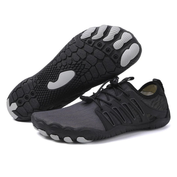Minimalistyczne buty boso unisex, kolor niebieski, lekkie i elastyczne dla naturalnego chodzenia i komfortu ortopedycznego.