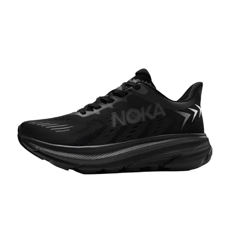 Lekkie męskie buty do biegania Flyknit, amortyzowane, oddychający design, szary kolor, podeszwa anty-wstrząsowa.