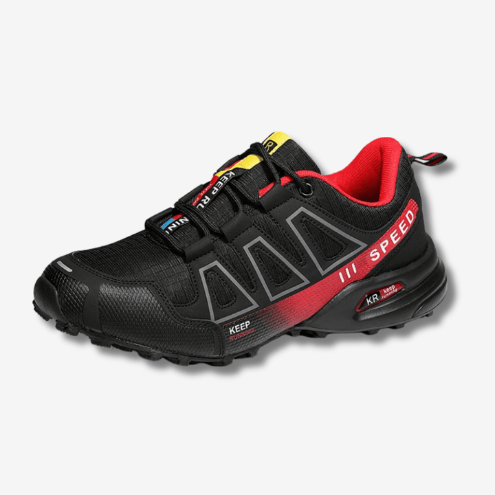 Męskie wodoodporne buty trekkingowe w kolorze niebieskim z antypoślizgową podeszwą, zapewniające komfort i stabilność na różnych terenach.