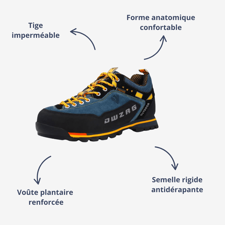 Męskie buty trekkingowe niskie, wodoodporne, z anatomicznym wsparciem, wytrzymałą cholewką i gumową podeszwą.